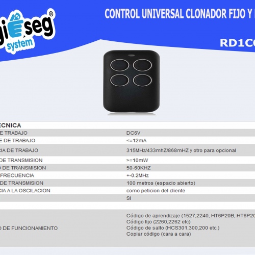 CONTROL UNIVERSAL CLONADOR COD. FIJO Y RODANTE 