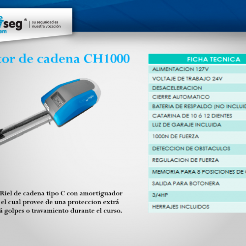 KIT MOTOR DE CADENA 1000N DGS C/ RIEL DE CANALETA